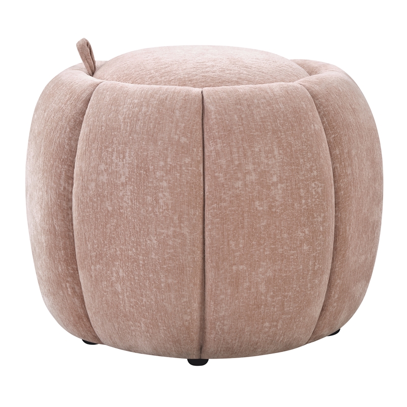 Scranton & Co Round Storage Ottoman in Blush Pink Fabric Fully Assembled