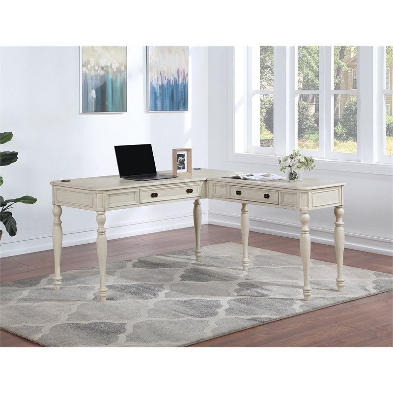 Scranton & Co L-Shape Engineered Wood Desk with Power in Antique White