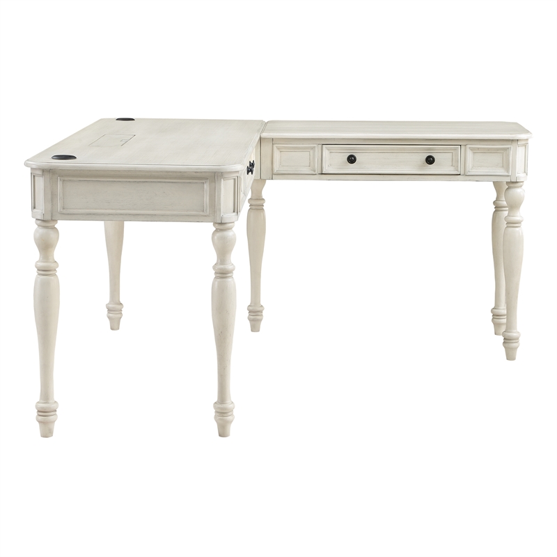 Scranton & Co L-Shape Engineered Wood Desk with Power in Antique White