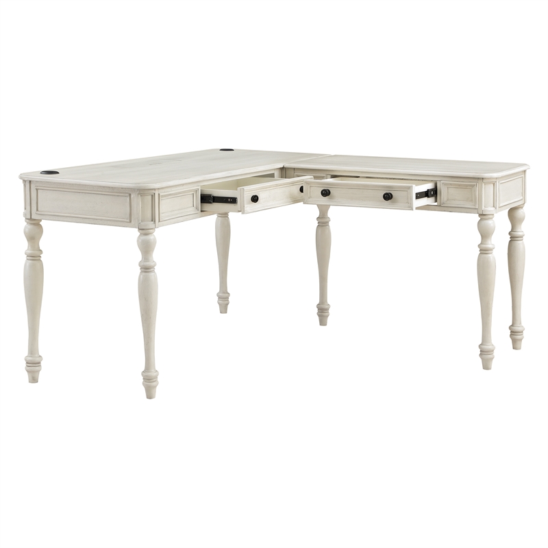Scranton & Co L-Shape Engineered Wood Desk with Power in Antique White
