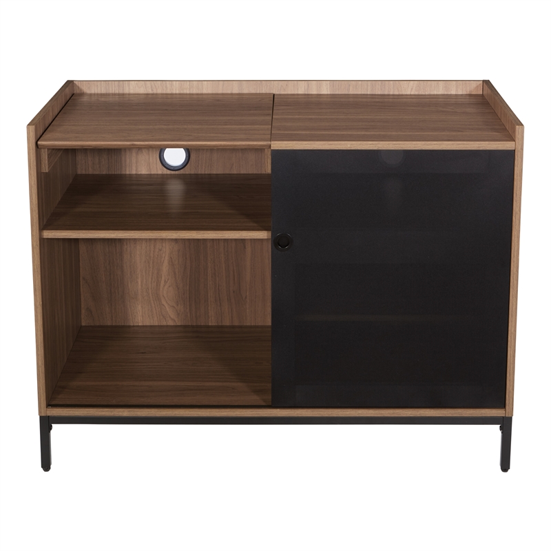 Scranton & Co Record Player Stand with Album Storage in Walnut Wood Finish