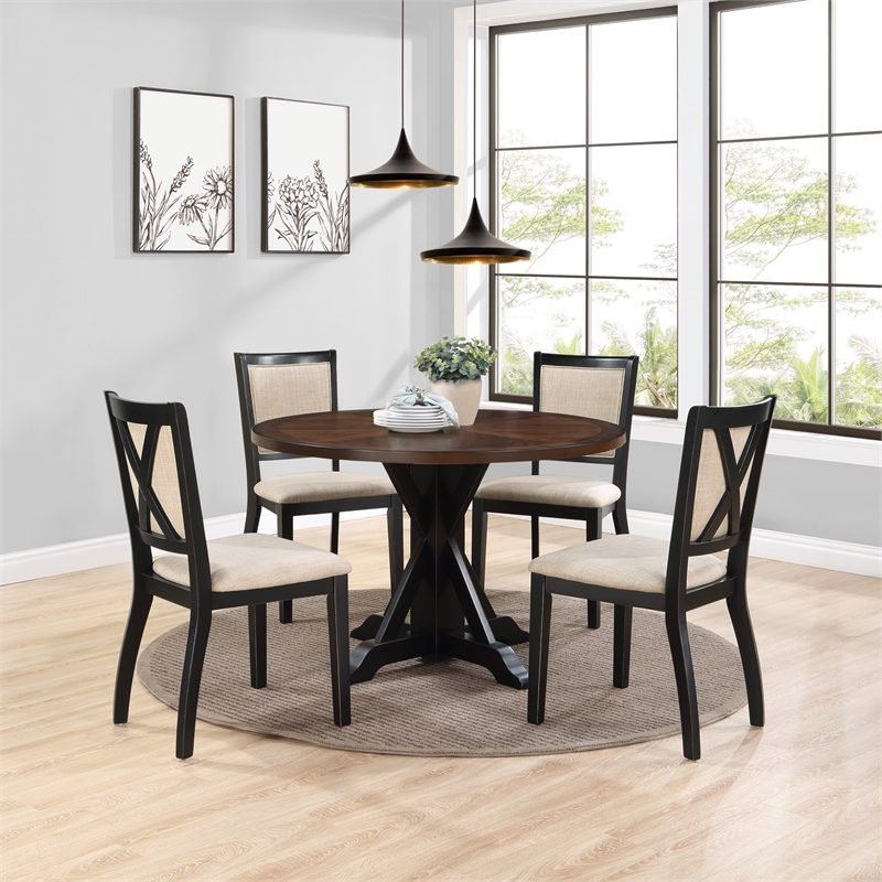 Scranton & Co 5-PC Round Farmhouse Dining Set with Natural Tobacco Top