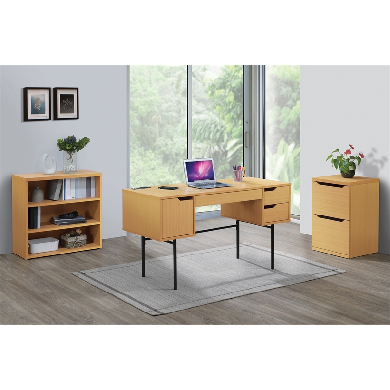 Scranton & Co Executive Desk with Power Port in Natural Scandinavian Finish