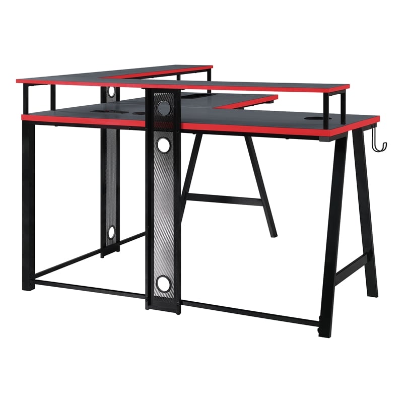 Scranton & Co L-Shape Gaming Desk in Black with RGB LEDs and Wireless Charger
