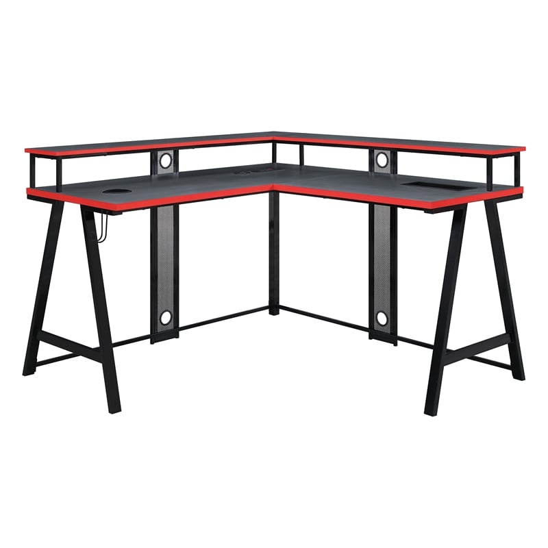 Scranton & Co L-Shape Gaming Desk in Black with RGB LEDs and Wireless Charger