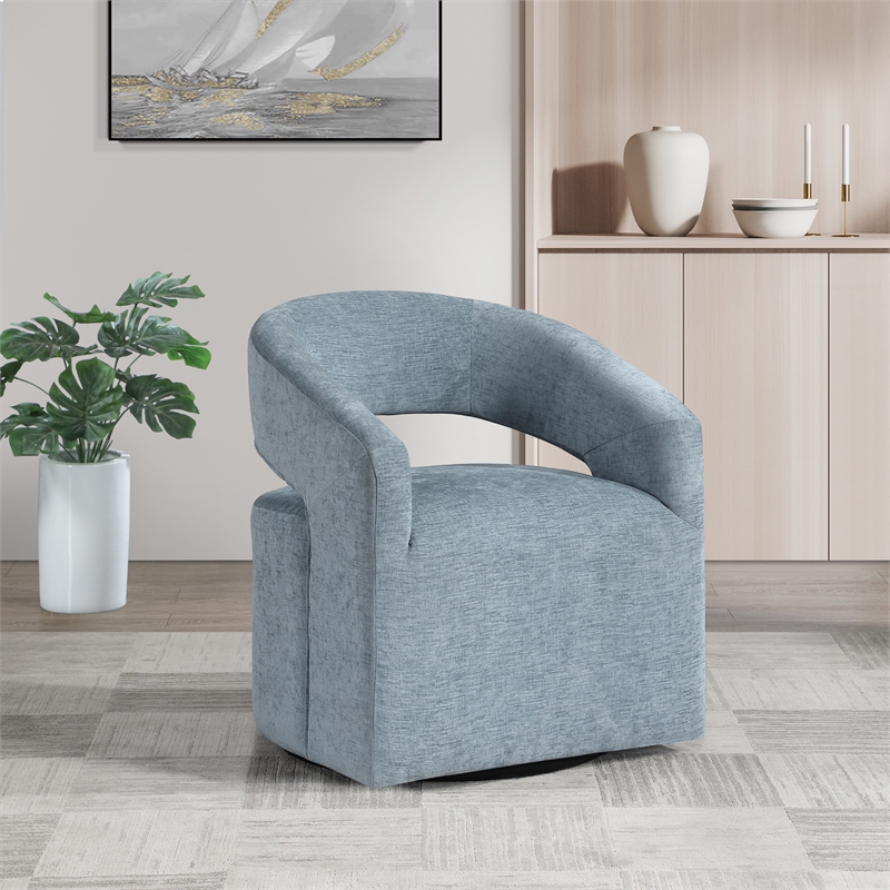 Scranton & Co 360-Degree Swivel Barrel Accent Chair in Sky Blue Fabric
