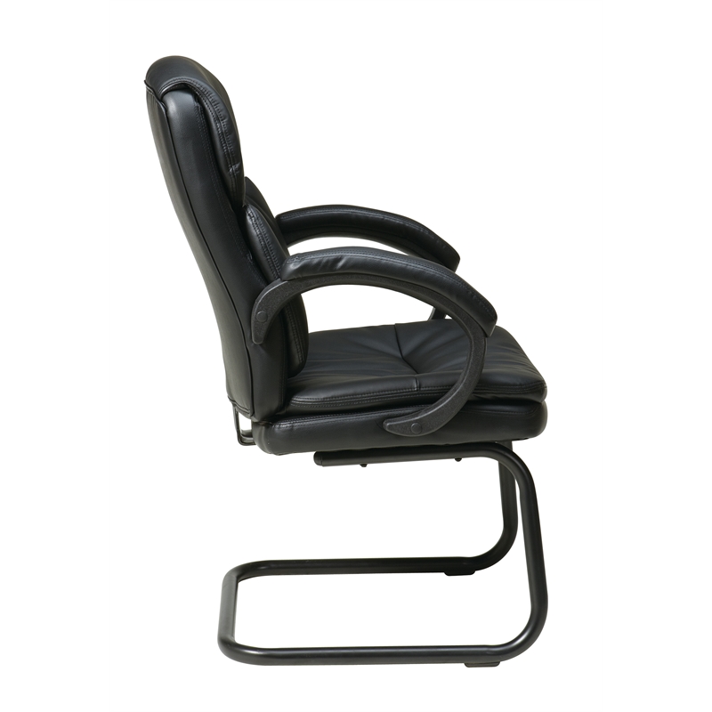 Scranton & Co Black Bonded Leather Guest Chair with Padded Loop Arms