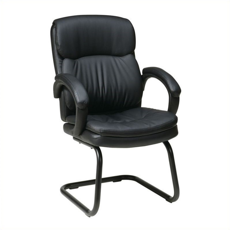 Scranton & Co Black Bonded Leather Guest Chair with Padded Loop Arms