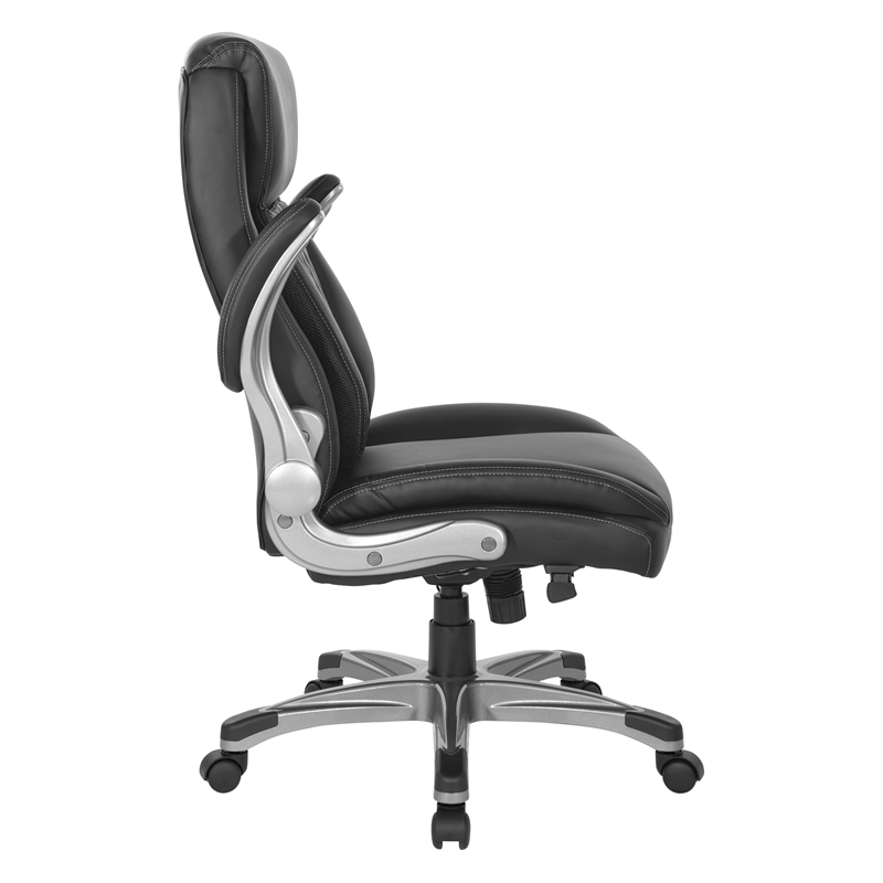 Scranton & Co Executive Office Chair in Black Tufted Leather with Flip Arms