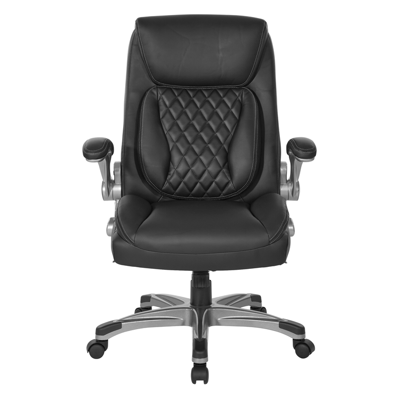 Scranton & Co Executive Office Chair in Black Tufted Leather with Flip Arms