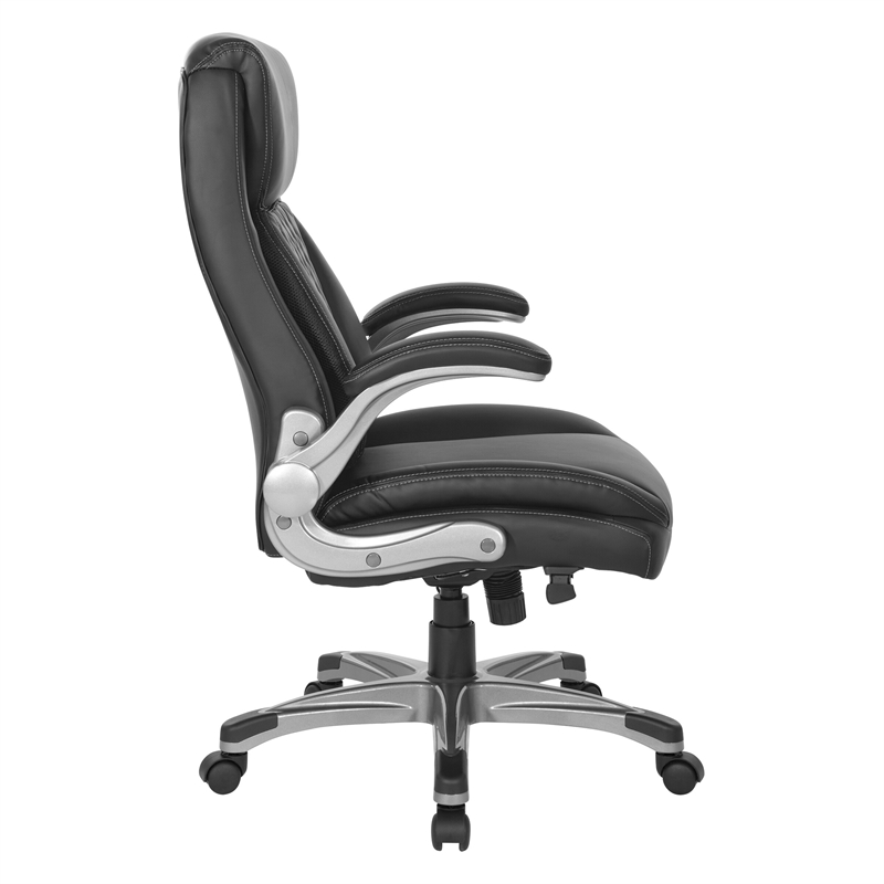 Scranton & Co Executive Office Chair in Black Tufted Leather with Flip Arms