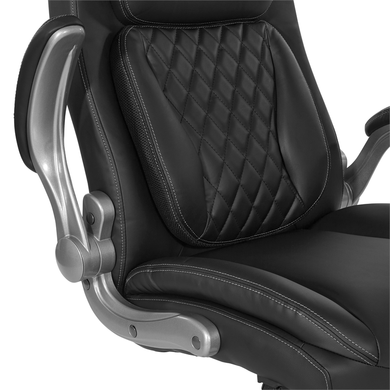 Scranton & Co Executive Office Chair in Black Tufted Leather with Flip Arms