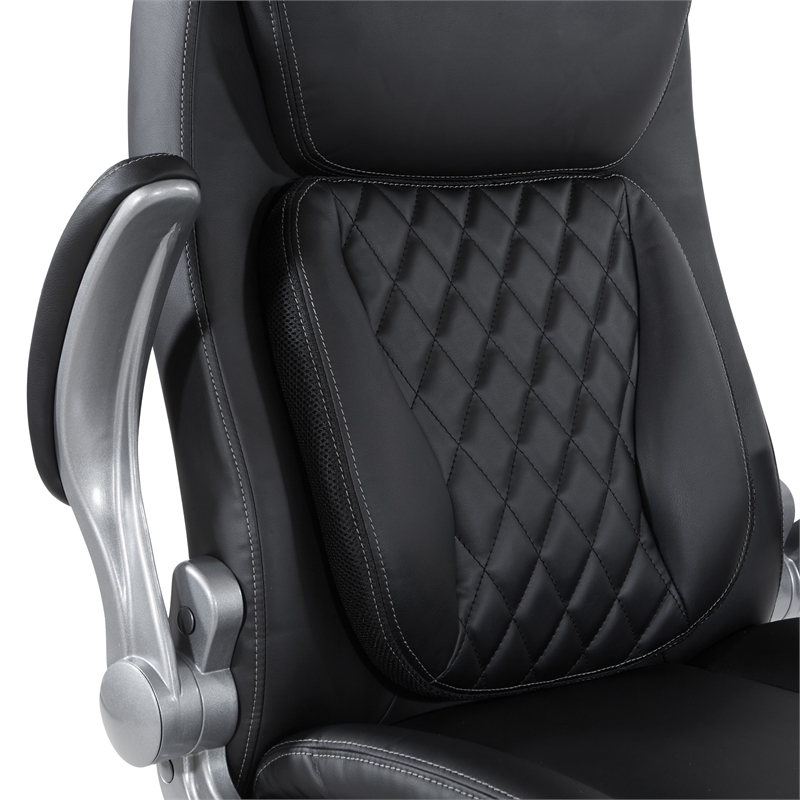 Scranton & Co Executive Office Chair in Black Tufted Leather with Flip Arms