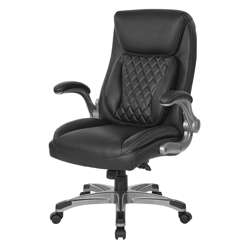 Scranton & Co Executive Office Chair in Black Tufted Leather with Flip Arms