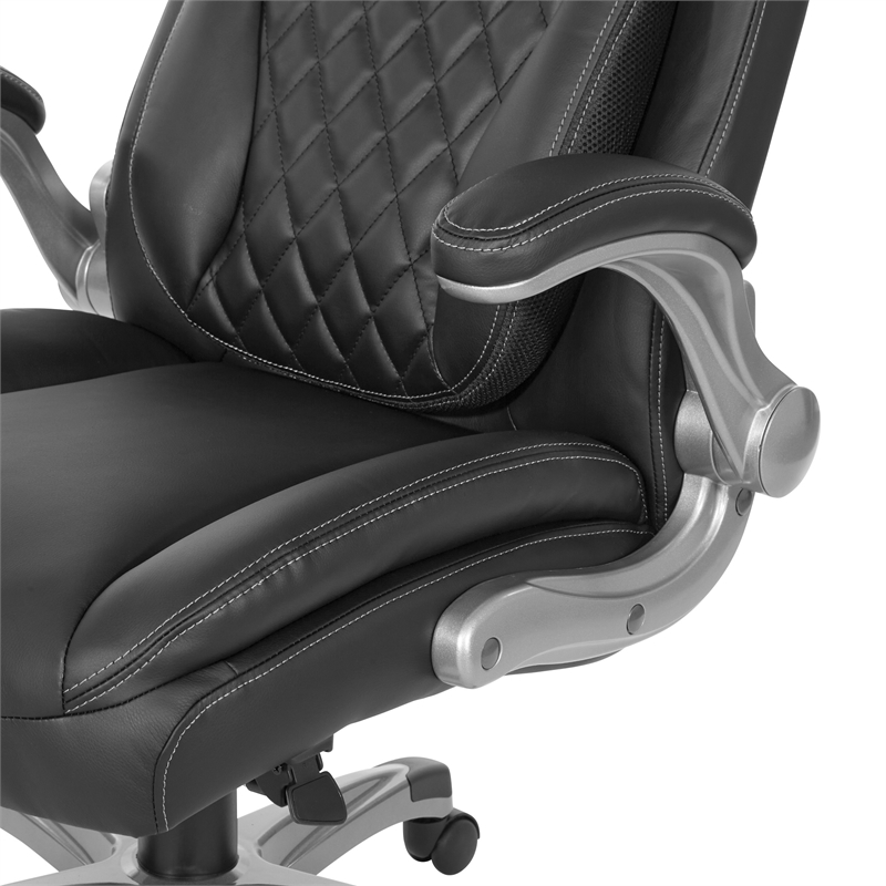 Scranton & Co Executive Office Chair in Black Tufted Leather with Flip Arms