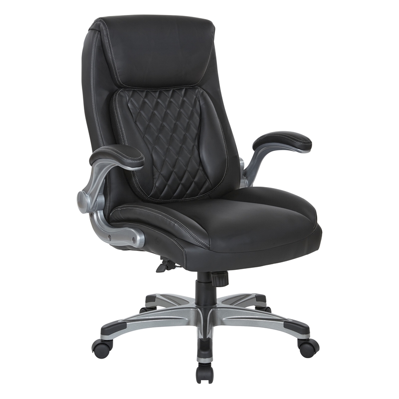 Scranton & Co Executive Office Chair in Black Tufted Leather with Flip Arms