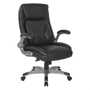 Scranton & Co Executive Office Chair in Black Tufted Leather with Flip Arms