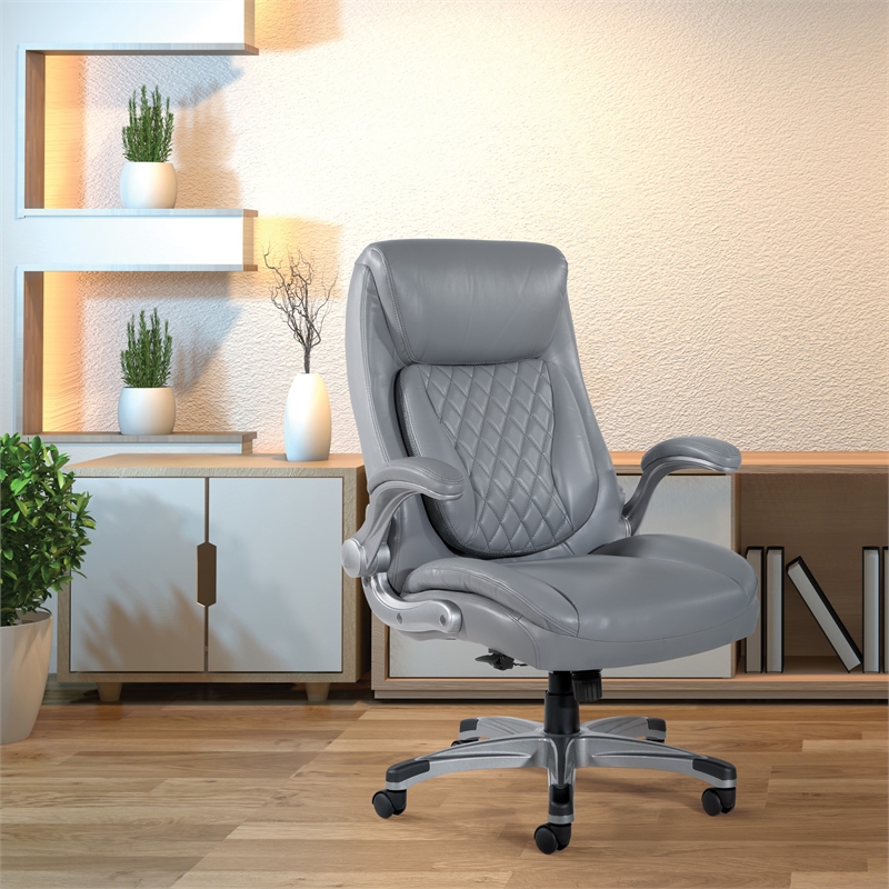 Scranton & Co Gray Bonded Leather Executive Chair with Flip Arms