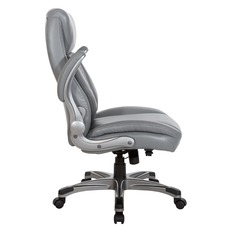 Scranton & Co Gray Bonded Leather Executive Chair with Flip Arms