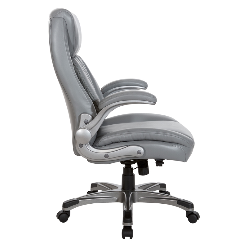 Scranton & Co Gray Bonded Leather Executive Chair with Flip Arms
