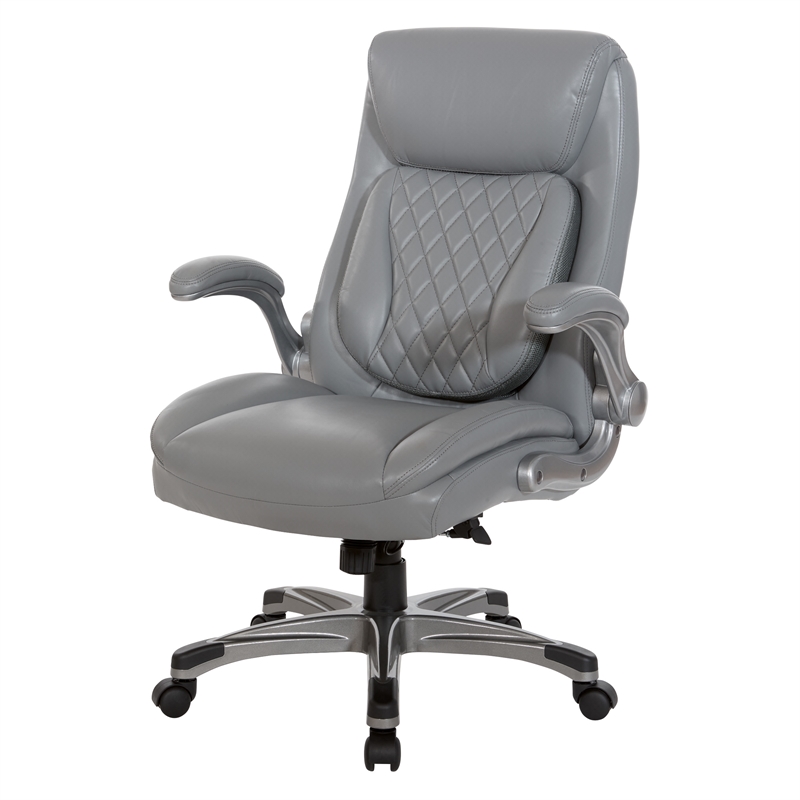 Scranton & Co Gray Bonded Leather Executive Chair with Flip Arms