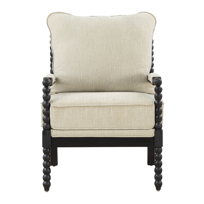 Scranton & Co Spindle Accent Chair in Linen Beige Fabric with Wood Frame