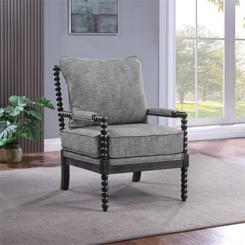 Scranton & Co Spindle Accent Chair in Graphite Black Fabric Wood Frame