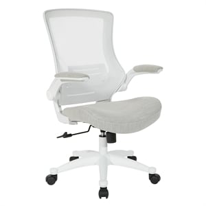 Scranton & Co White Screen Back Manager's Chair in Linen Stone Gray Fabric