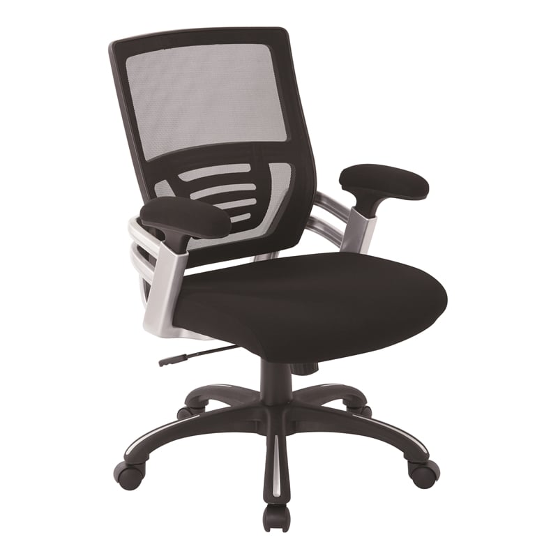 Scranton & Co Black Mesh Back Manager's Chair with Fabric Padded Arms