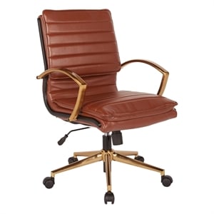 Scranton & Co Mid-Back Saddle Brown Faux Leather Chair with Gold Finish