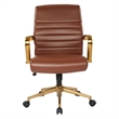 Scranton & Co Mid-Back Saddle Brown Faux Leather Office Chair Gold Frame
