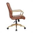 Scranton & Co Mid-Back Saddle Brown Faux Leather Office Chair Gold Frame
