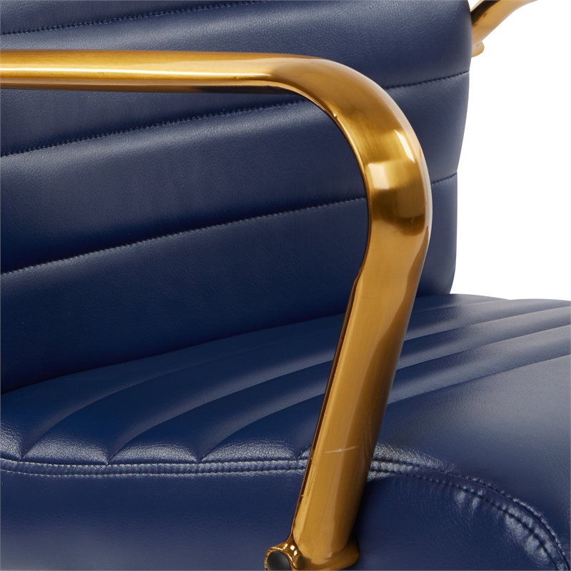 Scranton & Co Mid-Back Navy Faux Leather Chair with Gold Finish Arms
