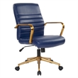 Scranton & Co Mid-Back Navy Faux Leather Chair with Gold Finish Arms