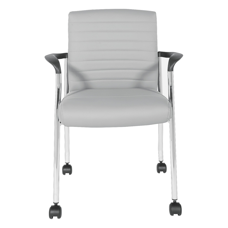 Scranton & Co Gray Faux Leather Guest Chair Chrome Frame with Casters