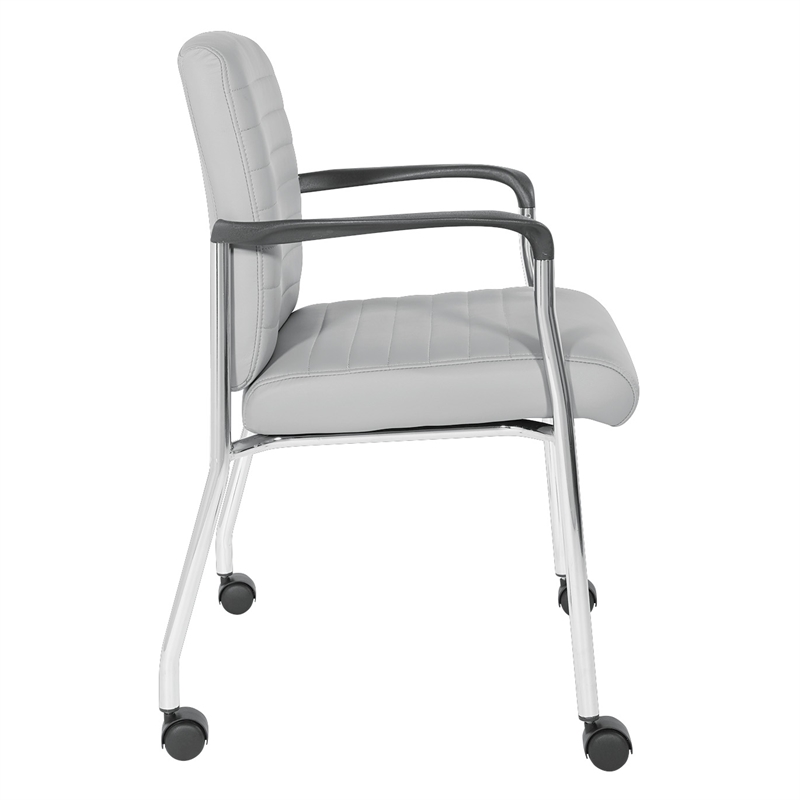 Scranton & Co Gray Faux Leather Guest Chair Chrome Frame with Casters
