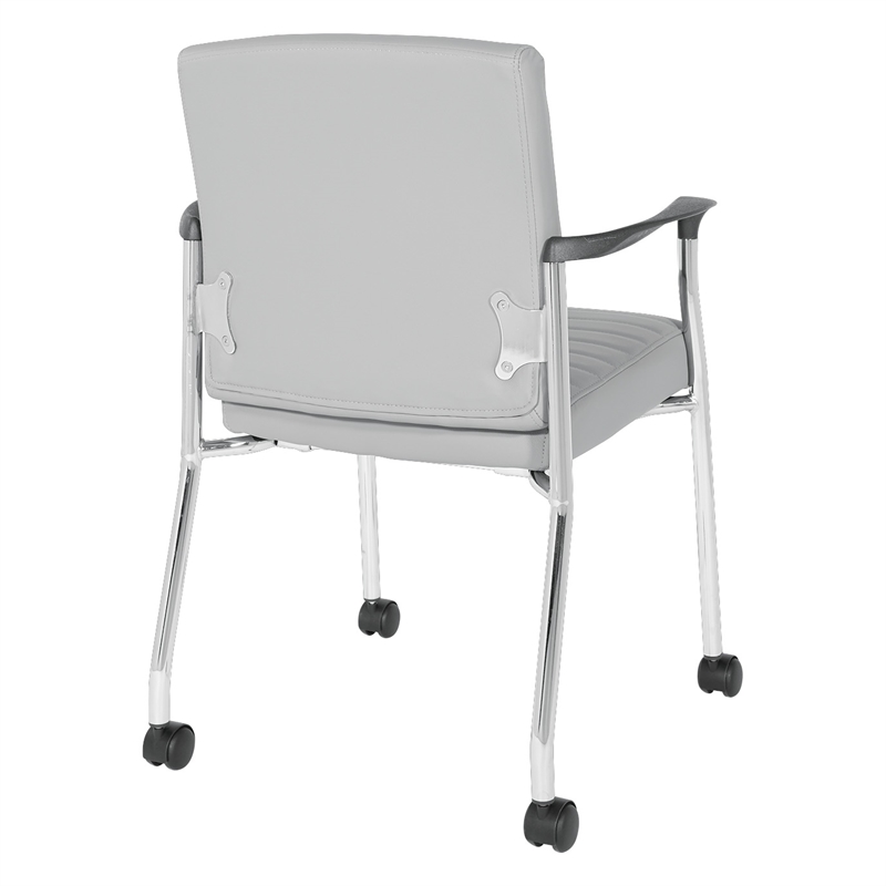 Scranton & Co Gray Faux Leather Guest Chair Chrome Frame with Casters