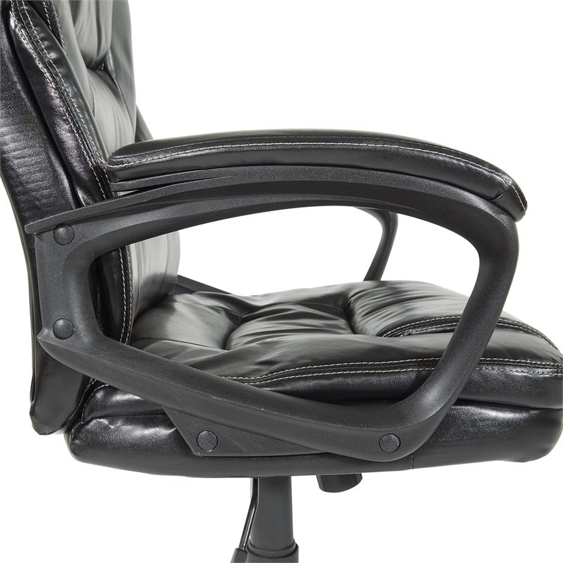 Scranton & Co Black Faux Leather Manager's Chair with Padded Loop Arms