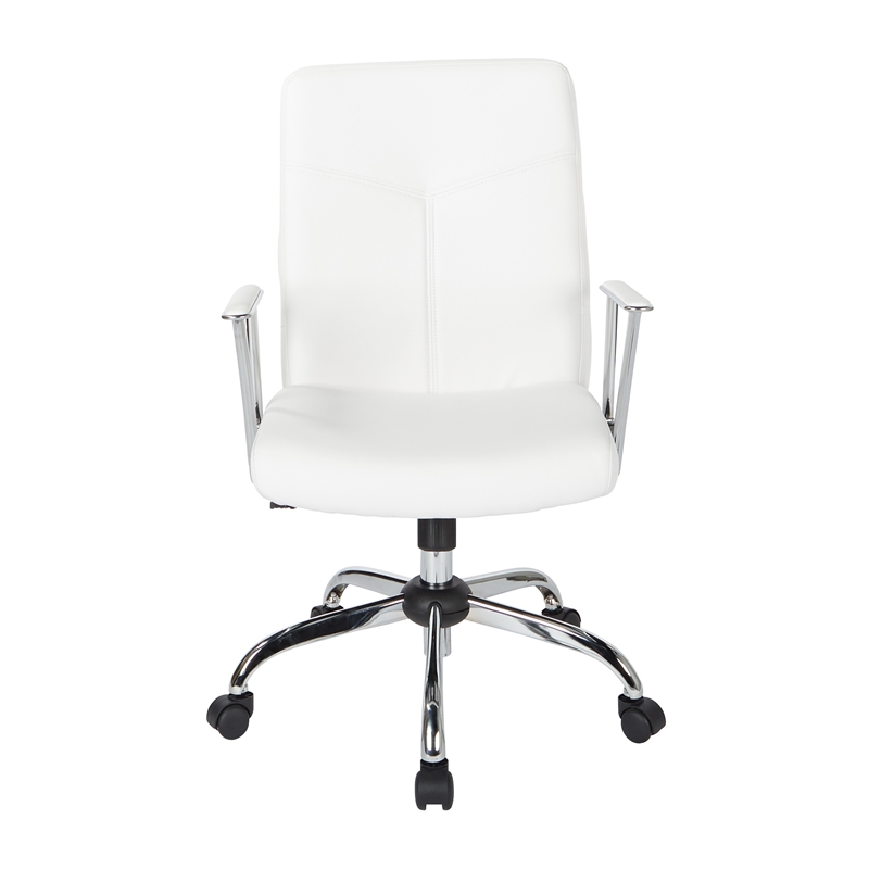 Scranton & Co White Faux Leather Office Chair with Chrome Base Flip Arms
