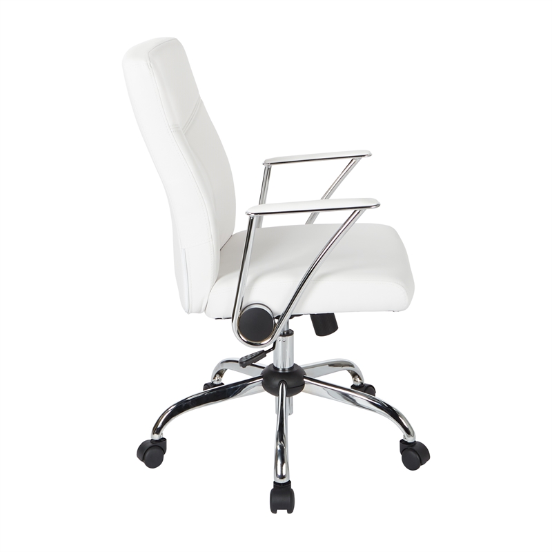 Scranton & Co White Faux Leather Office Chair with Chrome Base Flip Arms