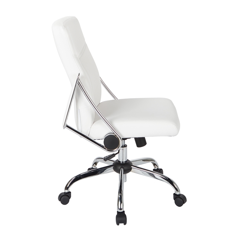 Scranton & Co White Faux Leather Office Chair with Chrome Base Flip Arms