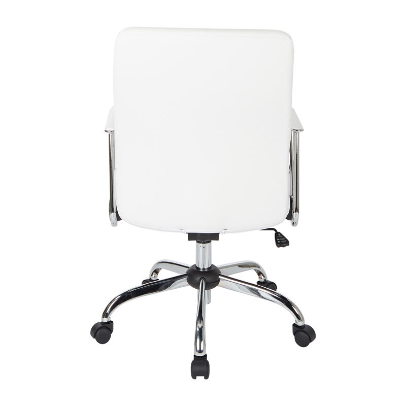 Scranton & Co White Faux Leather Office Chair with Chrome Base Flip Arms