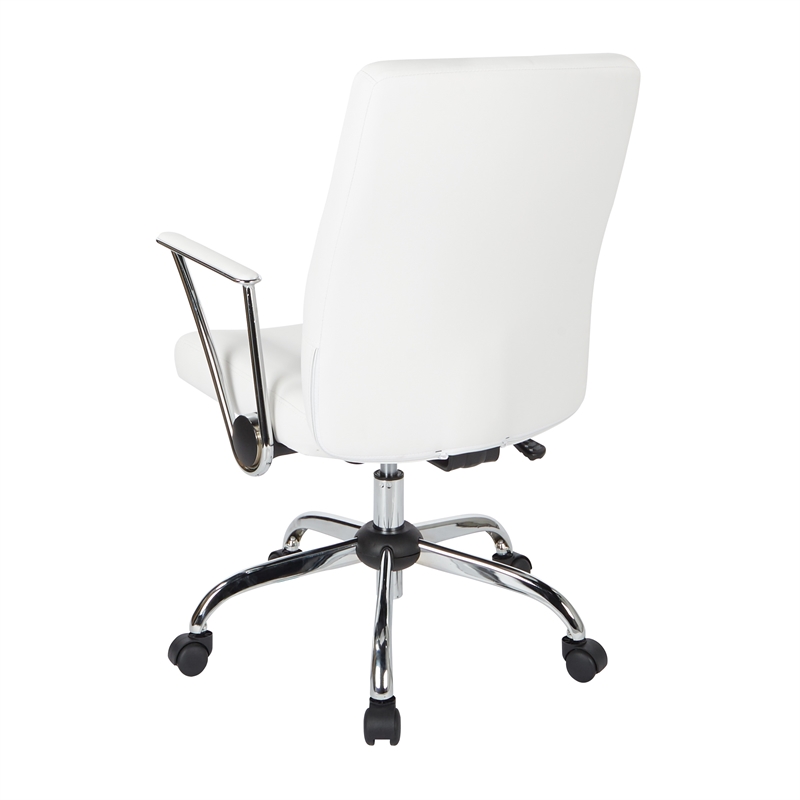 Scranton & Co White Faux Leather Office Chair with Chrome Base Flip Arms
