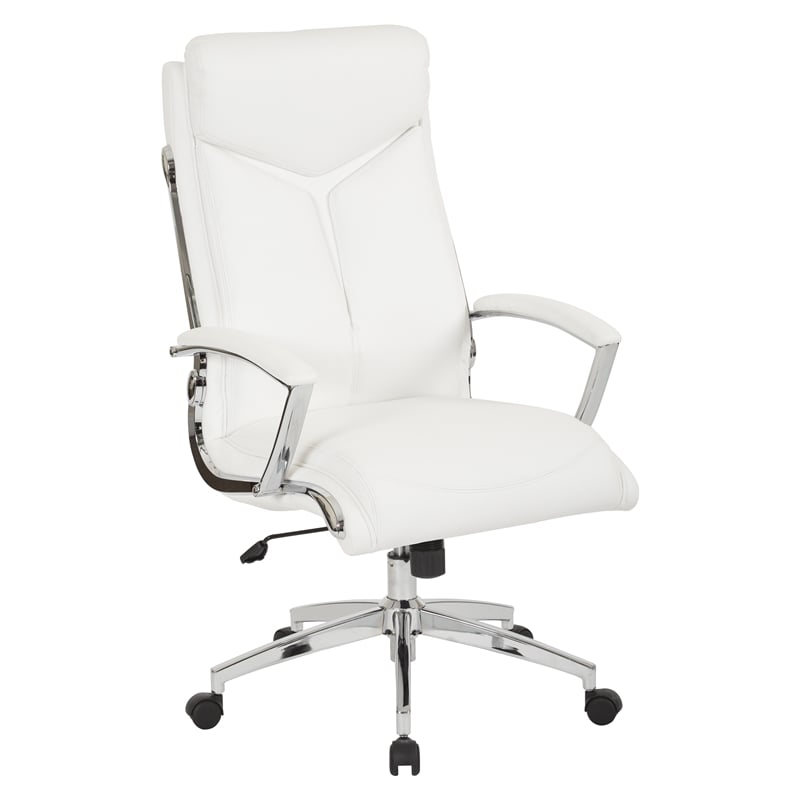 Scranton & Co White Faux Leather Executive High Back Chair with Padded Arms