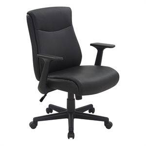 Scranton & Co Mid-Back Office Chair in Black Faux Leather with Flip Arms
