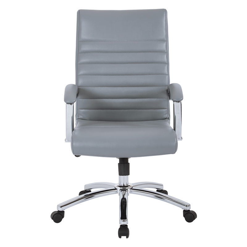 Scranton & Co Executive Mid-Back Chair in Gray Faux Leather Chrome Base