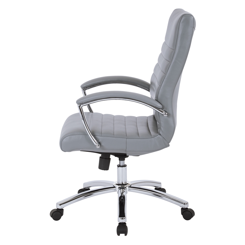 Scranton & Co Executive Mid-Back Chair in Gray Faux Leather Chrome Base