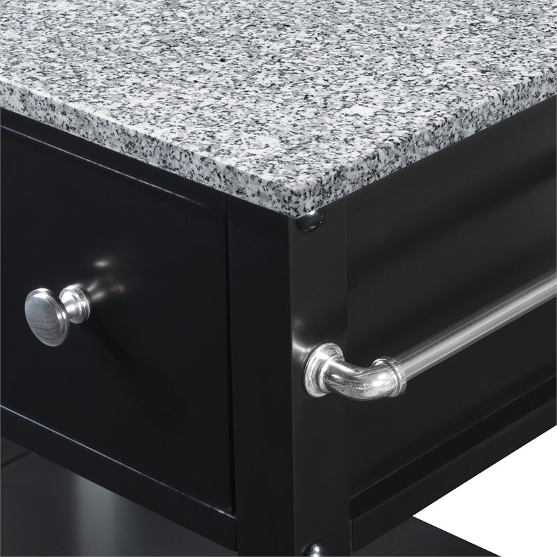 Scranton & Co Farmhouse Kitchen Cart with Granite Top in Black Base