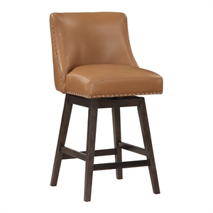 Scranton & Co 26&quot Swivel Counter Stool in Camel Faux Leather Nailhead Trim