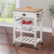 Scranton & Co Farmhouse Kitchen Cart with Wood Top in White Base